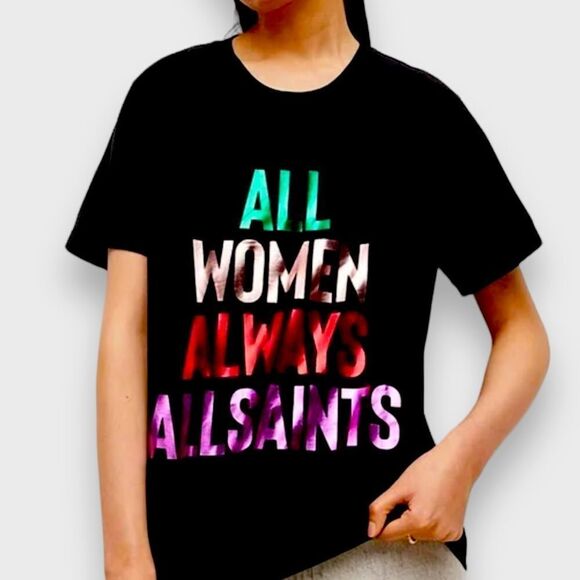 ALLSAINTS ALL‎ Saints NWT Black Tee- size L- All Women Always Allsaints - Picture 1 of 9